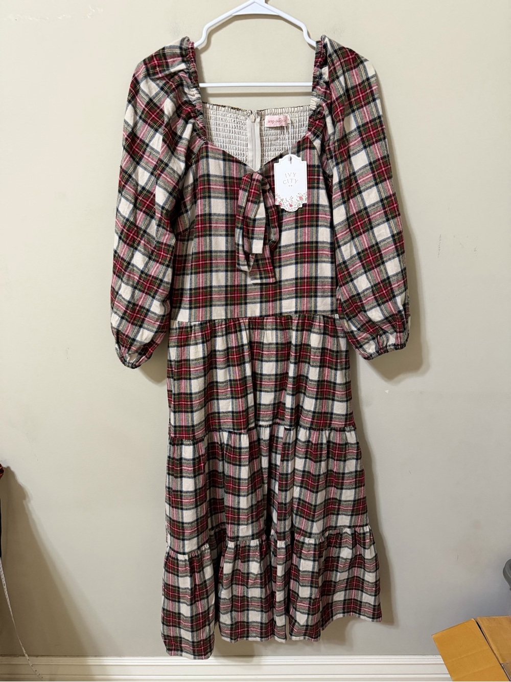 Ivy City large holiday Plaid Tiered Dress Red  Green smock nwt flannel feel